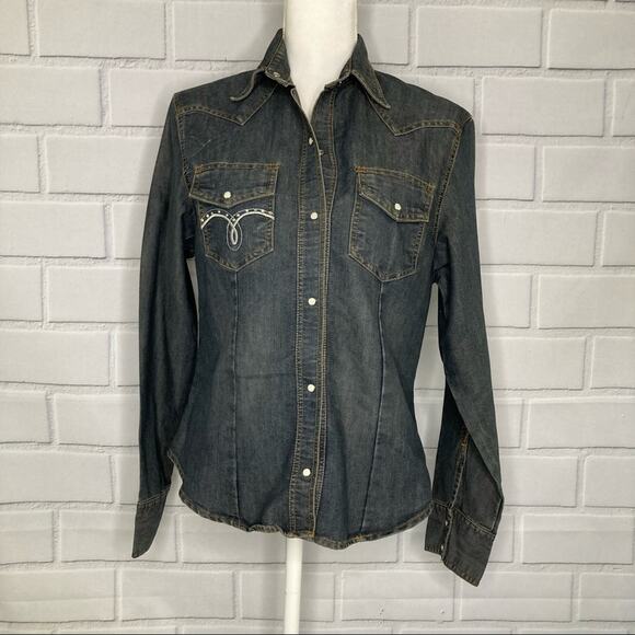 Judy’s Fashion Western Denim Pearl Snap Long Sleeve Shirt 13 - Picture 2 of 9
